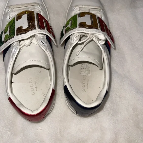 Gucci White Leather And Canvas Ace Sneakers